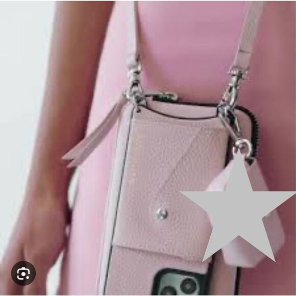 Bandolie donna iPhone 13 case & pink leather crossbody /belt/strap set w/pouch - Picture 7 of 9